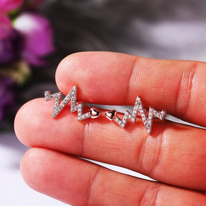 Heartbeat Lightning Stud Earrings for Women Creative Sparkling Fashion Jewelry Wholesale - Product Image 3