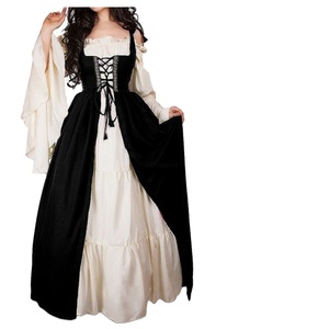 Halloween femmes une cour médiévale fantaisie Vampire <span class=keywords><strong>Cosplay</strong></span> Costume carnaval Vintage sans bretelles à manches longues reine robe élégante - Product Image 1