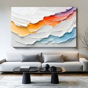 Grande toile encadrée moderne texturée épaisse, motif vague océanique colorée, pour projet de décoration murale, usage commercial et résidentiel - Product Image 1