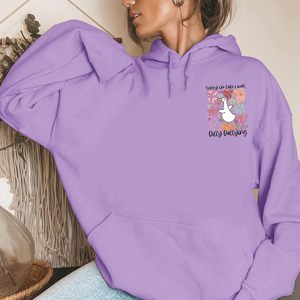 Sudadera con capucha divertida y linda para mujer, con estampado de flores y pato Kawaii, de forro polar, para uso casual. - Product Image 5