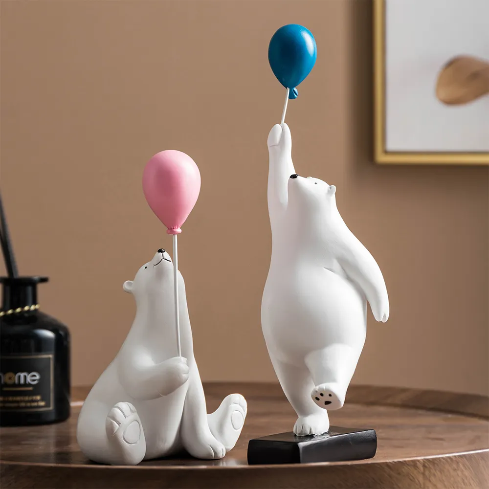 Cute cartoon animal polar bear balloon resin Ornaments modern home decoration living room bedroom exquisite model accessories