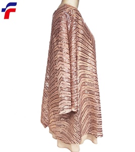 Full beauty brand customized <strong>plus</strong> women <strong>size</strong> champagne sequins embroidery skin soft <strong>mesh</strong> 3/4 sleeves boat neck <strong>top</strong> - Product Image 2