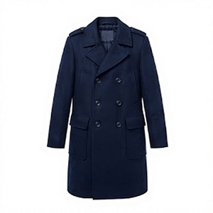 Manteaux longs d'hiver pour hommes en mélange de laine, double boutonnage, col à revers, poches à rabat, vêtements d'extérieur OEM - Product Image 1