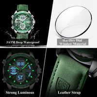 Jam Tangan Pria POEDAGAR E108 Quartz Analog LED Digital Chronograph Tali Kulit 3ATM Tahan Air Multi Fungsi Kalender Reloj