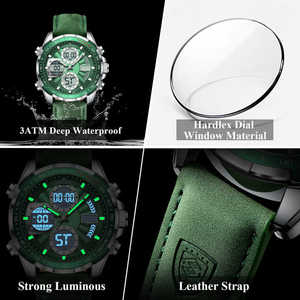 Jam Tangan Pria POEDAGAR E108 Quartz <span class=keywords><strong>Analog</strong></span> LED Digital Chronograph Tali Kulit 3ATM Tahan Air Multi Fungsi Kalender Reloj - Product Image 6