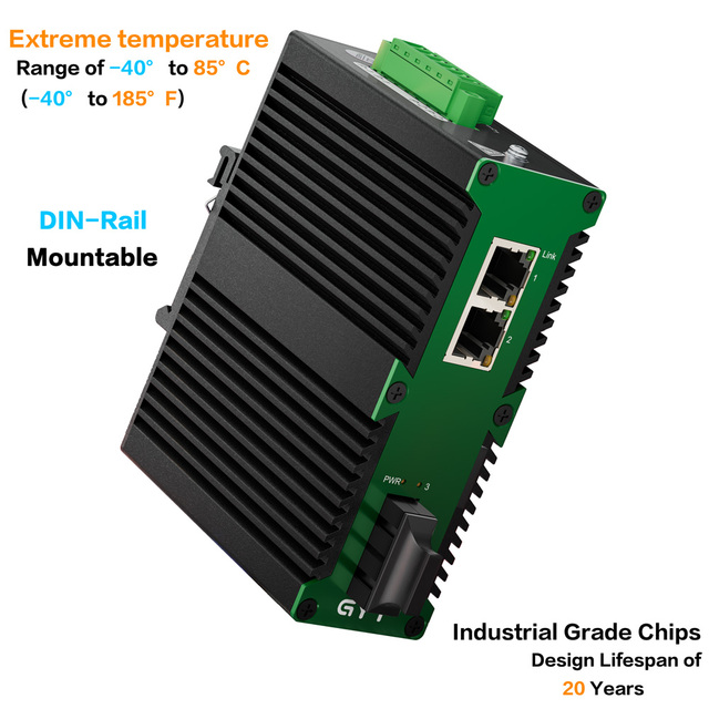 Industrial 2-Port Gigabit PoE+ Switch 802.3at -3W 30W 14Gbps DIN-Rail -40C 85C for Wireless AP IP Network Wireless Repeater