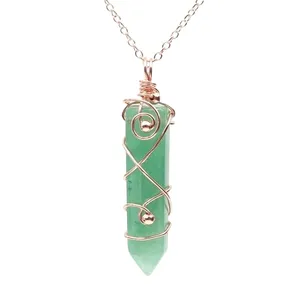 Высокое качество натуральный многообразный зеленый авантюрин кулон ожерелье с длинной металлической цепочкой