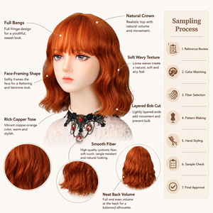 Perruque Bob Courte Ondulée Cuivre Orange avec Frange, Résistante à la Chaleur, <span class=keywords><strong>Cheveux</strong></span> Synthétiques pour Femme, Usage Quotidien, Cosplay, Fêtes, Vente Directe Usine - Product Image 3