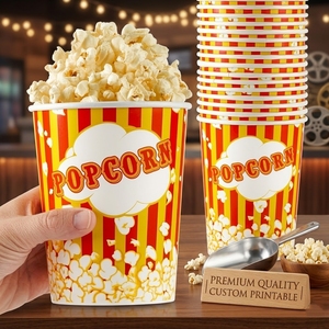 Cubo de palomitas personalizado al por mayor, cubeta de papel desechable para aperitivos, contenedor de alimentos de gran capacidad para proveedor de stands de cine - Product Image 1