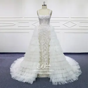 White Detachable Train New Products Mermaid Wedding Dress Square Collar neckline Bridal Gown Luxury Wedding Dress