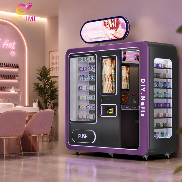 Photorealistic 3D Rendering Self-service AI Art Nail Printer Vending Machine with AI Image Recognition & DIY Nail Art Effects