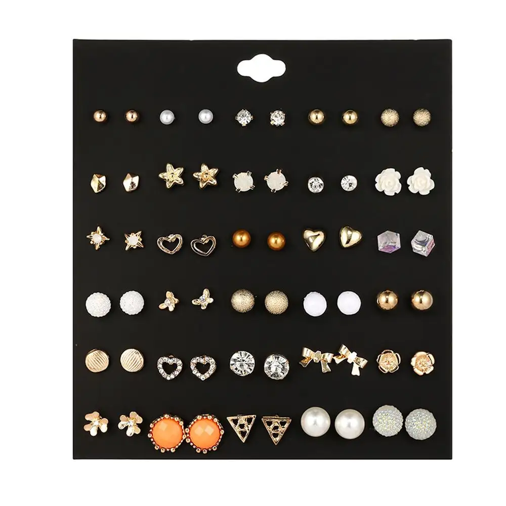 Fashion 30 Pairs von Earring Pearl Geometric Multi Element Flower Alloy Square Diamond Women Earrings Stud Set