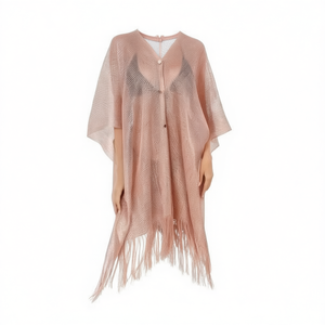 Angelina - Pareo tipo chal con botones, 92x165cm, con flecos, para playa, maxi, holgado, cuello en V, manga murciélago, transpirable, tejido liso - Product Image 3