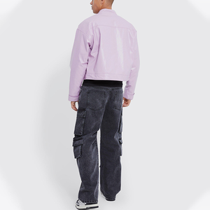 YUCHEN Custom Boxy Vintage 100% Polyester Emboss Embroidered Zip up Pu <strong>Leather</strong> <strong>Jacket</strong> Men - Product Image 4