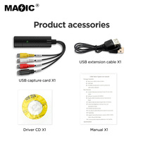 Tarjeta de Captura USB 2.0, Tarjeta de Captura de Audio y Video para TV, DVD, VHS, Adaptador Convertidor de VHS a DVD 3 en 1 para PC, PS3, Xbox para Win 7 8 32