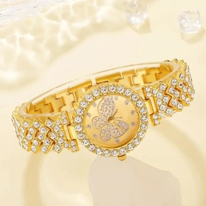 <strong>Women's</strong> New Diamond-Encrusted Butterfly <strong>Watch</strong> <strong>Set</strong> 5pcs Bracelets Quartz Movement Plastic Band Alloy Case 5mm Pointer Accessory - Product Image 3