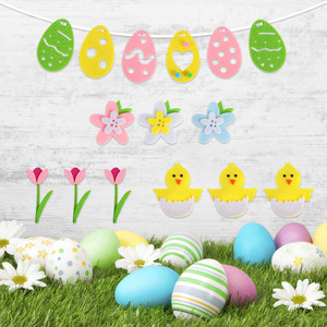 Guirlande de Pâques en feutre avec lapin et œufs, imprimée en sérigraphie, en non-tissé, décorations adhésives pour fenêtre, poussin et lys pour fond de fête de Pâques - Product Image 3