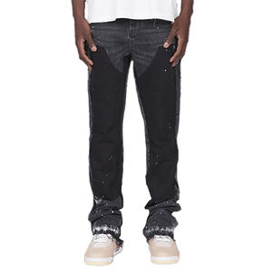 Atacado Personalizado Cut Edge <span class=keywords><strong>Jeans</strong></span> Com Patches <span class=keywords><strong>Jeans</strong></span> Empilhados Pintura Splash Calças Denim Baggy Homens Moda Vintage Flare <span class=keywords><strong>Jeans</strong></span> Homens - Product Image 5