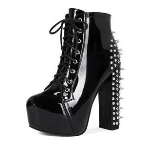 Stivaletti Gotici Invernali Y2K Punk con Borchie per Donne, Tacco Alto e Grosso, Taglia Extra 44, Leggeri, Estetica Gotica Scura - Product Image 6