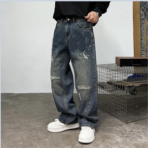 Pantalones Vaqueros de Diseño de Lujo para Hombre, Estilo Americano, Otoño/Invierno 2026, Rotos y con Manchas de Pintura, Corte Recto Holgado - Product Image 2