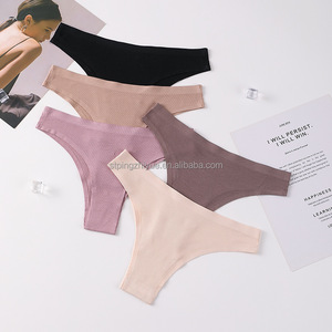 Women's Solid Knitted Seamless Cotton Panties G <strong>String</strong> <strong>Thong</strong> with Custom Logo on Waist - Product Image 3