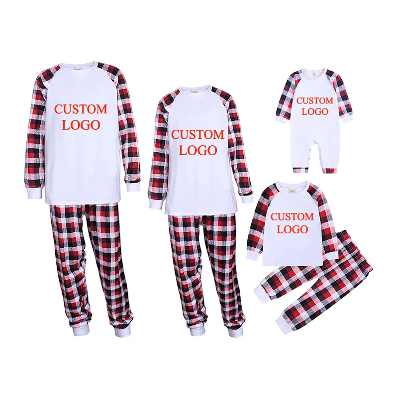 Benutzer definiertes Logo Winter Frauen Kinder Weihnachts pyjamas 2-teiliger Baumwoll druck Passende Nachtwäsche Lässig Lose Familien weihnachts pyjamas
