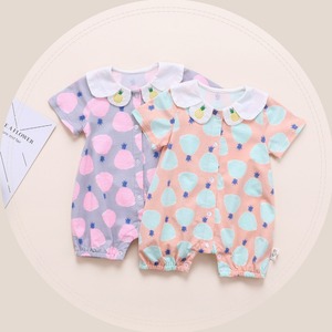 Vêtements pour bébés nouveau-nés en gros, combinaison pour fille en tissu brodé à motif ananas avec col à revers et boutons - Product Image 1