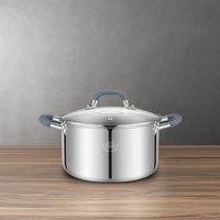 Casserole multifonction en acier inoxydable avec couvercle en verre 20/22/24 cm, marmite à soupe en acier inoxydable avec poignée en silicone