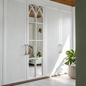 Armoire en bois massif haut de gamme personnalisée BALOM avec miroir sur toute la longueur, meubles de chambre à coucher modernes, grand rangement - Product Image 2