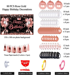 Conjunto de Balões de Feliz Aniversário em Ouro Rosé com Banner de Fundo para Fotos, Suprimentos para Festa de Aniversário em Ouro Rosé - Product Image 5