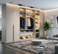 Dressing moderne sur mesure avec éclairage LED, table de maquillage intégrée et armoire de rangement pour chambre à coucher