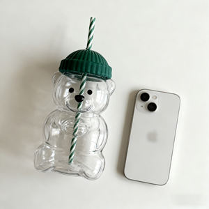 Gobelet <span class=keywords><strong>en</strong></span> <span class=keywords><strong>verre</strong></span> créatif avec paille, 20 OZ, design <span class=keywords><strong>en</strong></span> forme d'ours, vaisselle multifonctionnelle pour la maison, le bar, le bureau, sans logo - Product Image 1