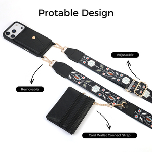 Borsa a tracolla universale in pelle per cellulare con portafoglio rimovibile, tracolla floreale regolabile per custodia iPhone 15 17 Pro Max - Product Image 2