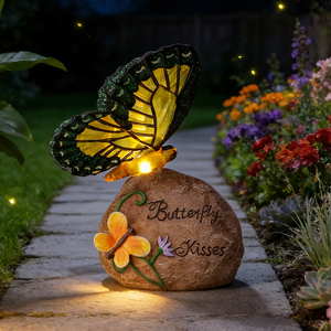 Statue de papillon en résine peinte à la main, motif papillon, pierre solaire, texture douce, pour jardin extérieur, veilleuse artistique, modèle décoratif - Product Image 2