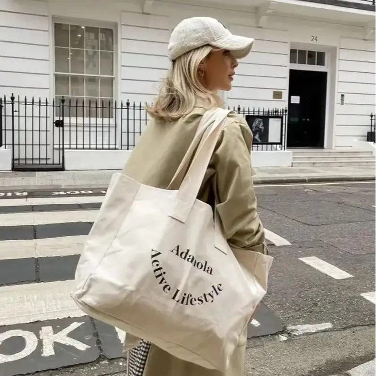 2023 New Natural Extra Large Plain bolsa de lona Recycled Cotton Canvas Tote Bag With Logo Printing For Shopping Travel Outdoor