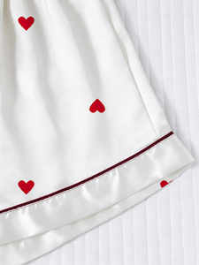 Pantalones Cortos de Pijama para <span class=keywords><strong>Mujer</strong></span> con Estampado de Corazones Rojos, Satén Suave, Ideales para el Verano - Product Image 2