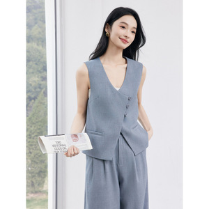 Grey Sleeveless Suit Vest And Wide Leg Pants Set For Women Breathable Office Lady Business Casual Work Commute Two Piece Outfit - Product Image 1