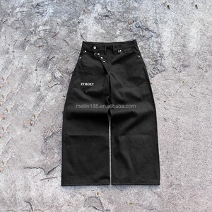 Jean en denim noir surdimensionné et ample, coupe bootcut, taille haute, jambe large, en denim brut japonais selvedge, personnalisé par le fabricant - Product Image 1