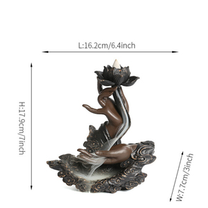 Porte-encens à refoulement en résine fait main, design Lotus <span class=keywords><strong>Bouddha</strong></span> Cascade, rétention de fumée, art du flux d'air pour la <span class=keywords><strong>relaxation</strong></span> - Product Image 3
