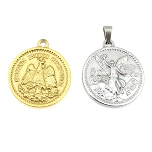 Pendentif Aigle Mexicain en Acier Inoxydable, Design Ange 50 Pesos, Bijou Thème Double Face, Cadeau Unisexe - Product Image 1