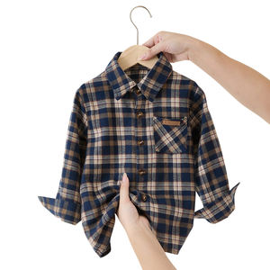 YYO 맞춤 디자인 남아 캐주얼 플란넬 셔츠 긴팔 스트라이프 패턴 면 셔츠 (가을/겨울용) - Product Image 3