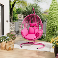 Chaise hamac balançoire couleur rose pour salon extérieur Chaise suspendue œuf en rotin avec support