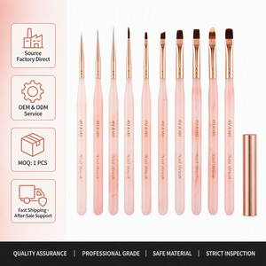 Lot de 10 pinceaux à ongles en acrylique de style japonais, manche carré, pour mélange de gel, dégradé, motif quadrillé, outil de manucure pour salon - Product Image 1