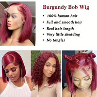 Perruque Lace Frontale 99J en Cheveux Humains Péruviens, Cheveux Indiens Bruts, Lace Front 13x4, Courte Coupe Bob pour Femmes Noires – Vente en Gros