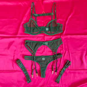 Conjunto de Lingerie Sexy IHOOV em Malha Transparente com Sutiã e Cinta-Liga em 2 Peças - Product Image 6