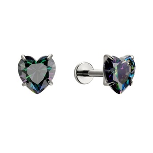 Lincy G23 puro titanio cuore CZ orecchini di cartilagine retro piatto Color <span class=keywords><strong>argento</strong></span> zircone geometrico elica Tragus <span class=keywords><strong>Piercing</strong></span> - Product Image 2