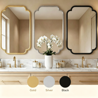 Cermin Dinding Berbingkai Logam Premium Warna Emas Brushed dengan Desain Scalloped dan Bevel, Cermin Dekoratif untuk Kamar Mandi, Hotel, dan Dekorasi Rumah