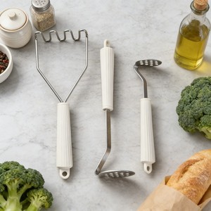 Ensemble d'écraseurs à pommes de terre en acier inoxydable, 3 pièces avec poignée en silicone, ustensile de cuisine pour écraser les légumes - Product Image 1