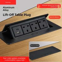 Enchufe de escritorio empotrado multiinterfaz de 13A con 4 tomas de corriente de tres orificios, de elevación lenta, negro, compatible con enchufes EU, UK, US