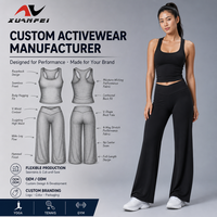 Ensemble de yoga 2 pièces noir sans coutures pour femme, haut dos nageur et pantalon évasé taille haute croisée en V, personnalisable avec logo OEM ODM, tenue de sport et fitness